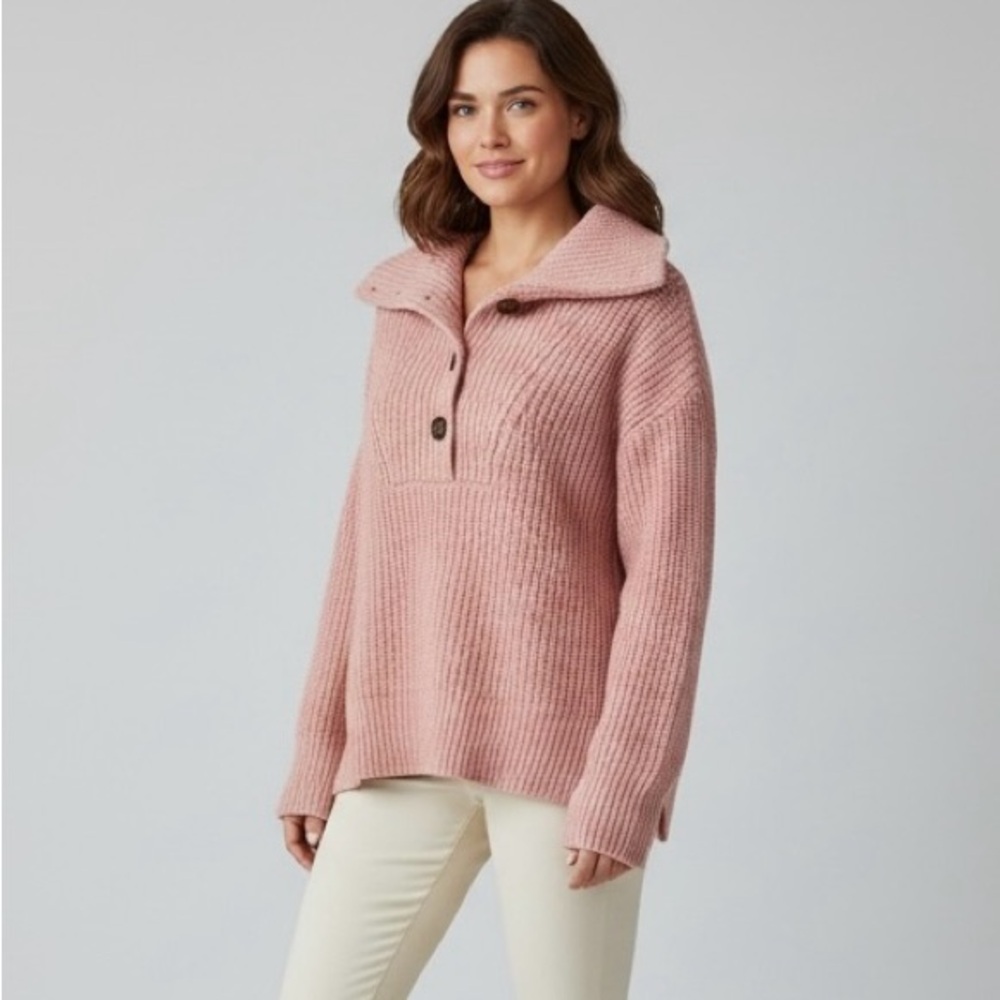 Revolve Varley Pink Collared Button Up Knit Sweater Size Small Pullover